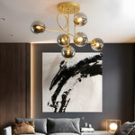 Modern 6 Light Gold Black Semi Flush Mount Chandelier With Glass Shade
