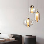 1 Light Amber Glass Shade Post Modern Pendant Lights Hanging Lamp