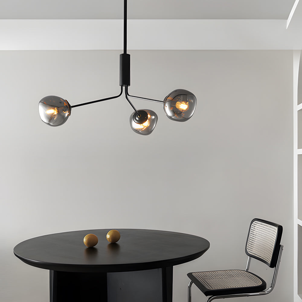 3 5 8 Light Molecule Dimpled Lava Glass Chandelier With Black Metallic Arms
