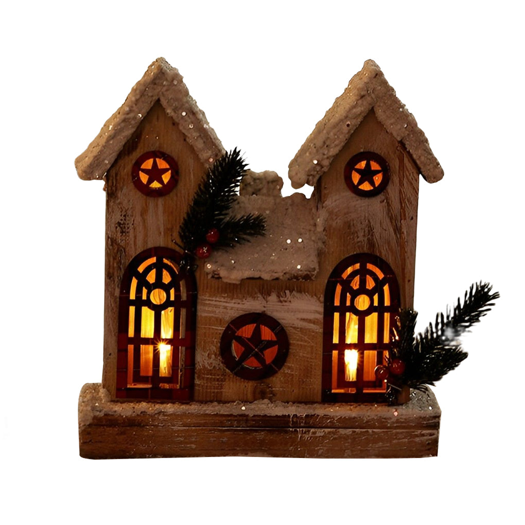 Artisan Wooden Christmas Village Houses with Warm Glow
