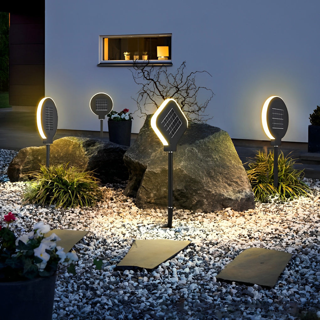 Modern Circular Black Solar LED Lawn Light for Garden Pathways