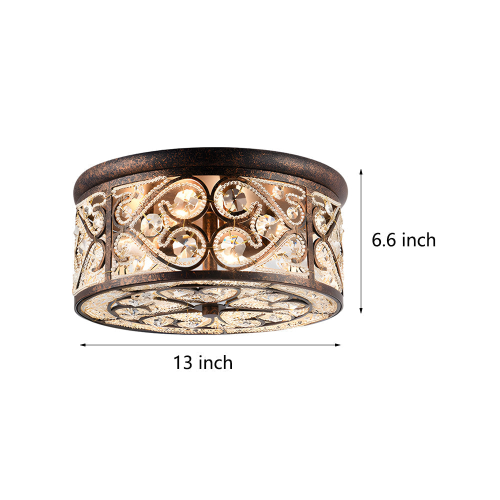 American 13 In Drum Bronze Crystal Flush Mount Ceiling Lights