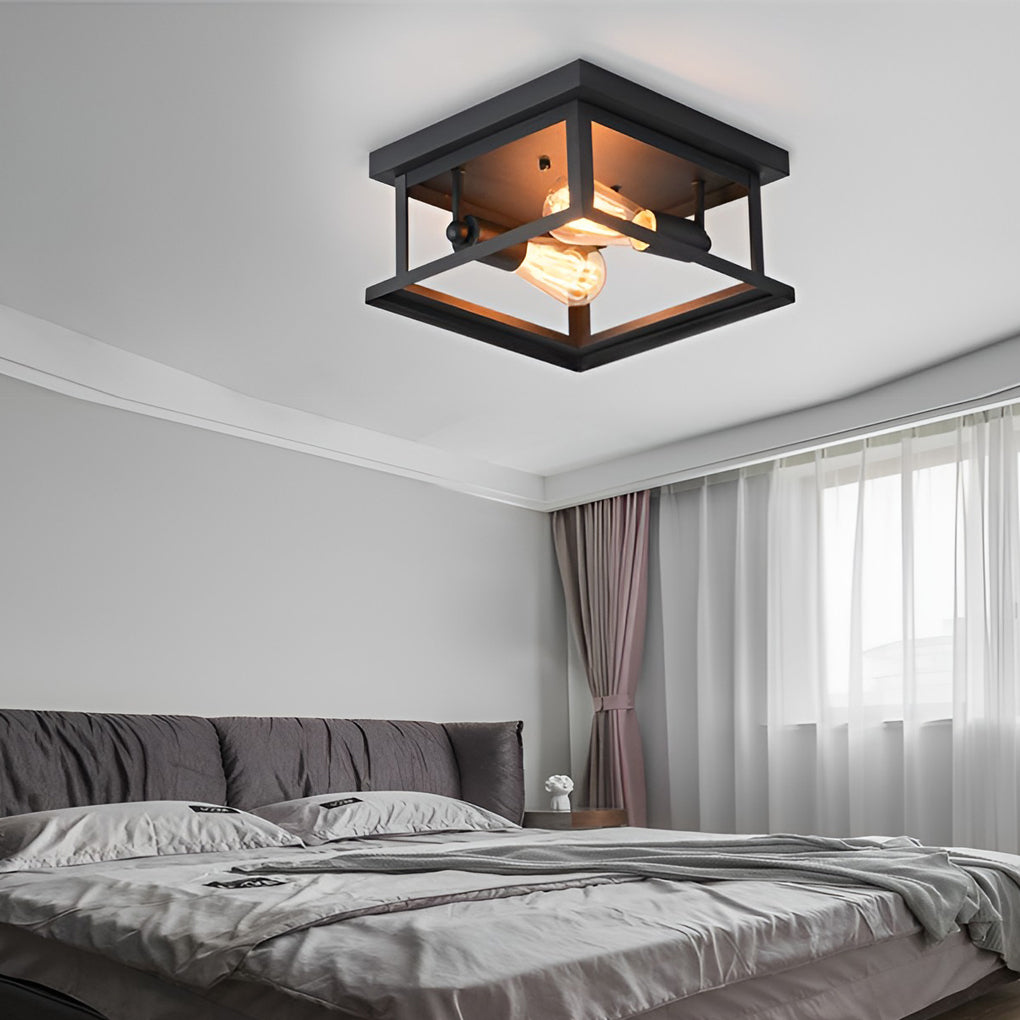 Square Iron Retro Industrial Flush Mount Lighting