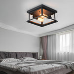 Square Iron Retro Industrial Flush Mount Lighting