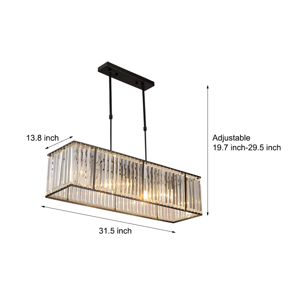 Long Rectangular Crystal 3 Step Dimming American Style Chandelier