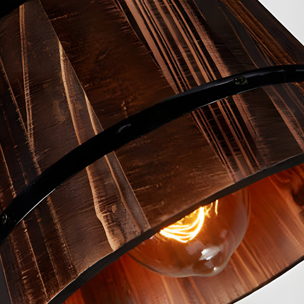 1 3 Light Rustic Wood Bucket Shade Pendant Lighting For Cafe Bar