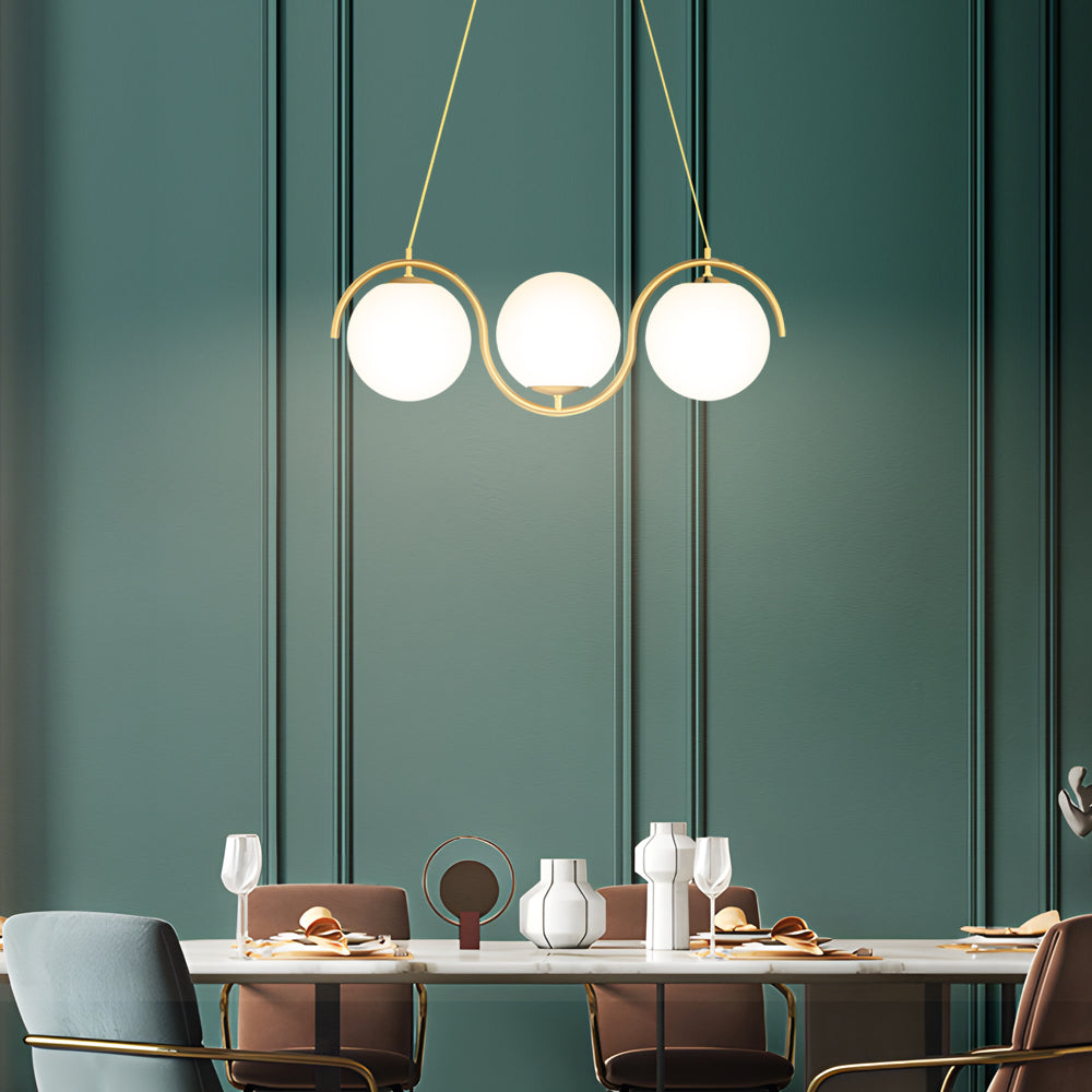 3 5 Light Wavy Linear Island Light With Ball Glass Shade For Dining Room