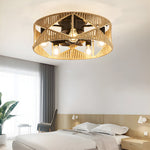 20 In Hemp Rope Woven Caged Ceiling Fan With Light And Remote 6 Speed