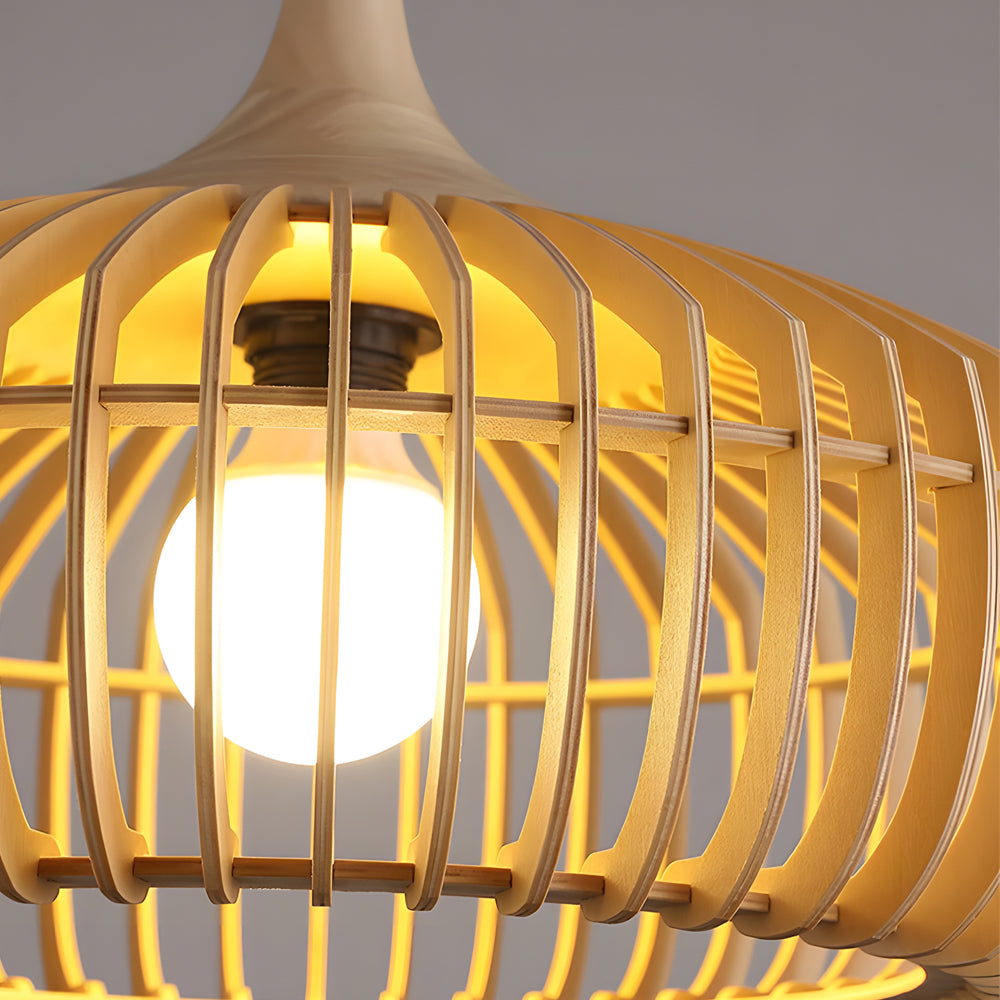Japanese Wood Cage 1 Light Pendant Light
