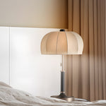 Retro Brass Dome Fabric Table Lamp Pull Chain Bedroom Lamp