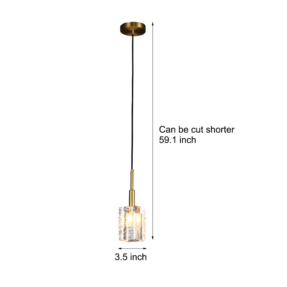 Crystal Cube Brass Pendant Light 1 Light Copper Rod Kitchen Island Lighting