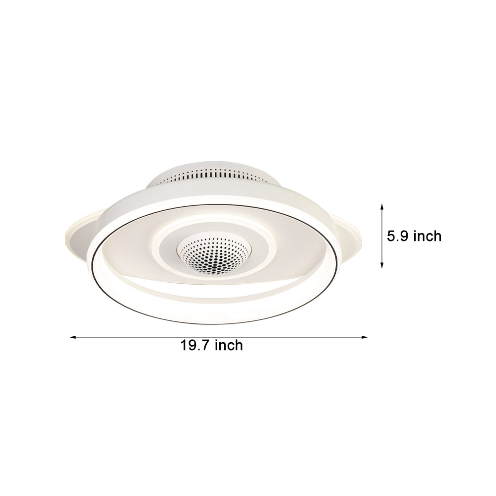 Led Smart Bladeless Ceiling Fan Round White Ceiling Fans With Dimmable Light