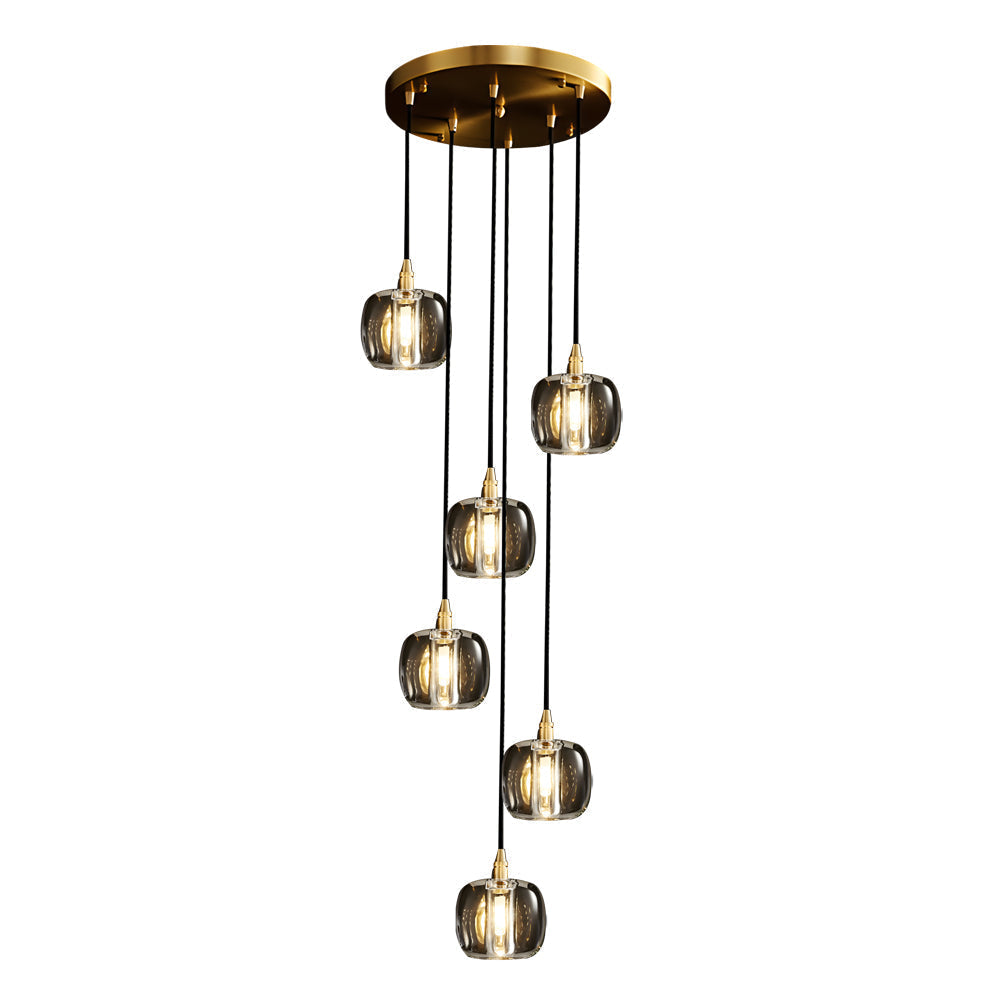 Long Spiral Cubes Crystal Pendant Light Dimmable Chandelier For Staircase