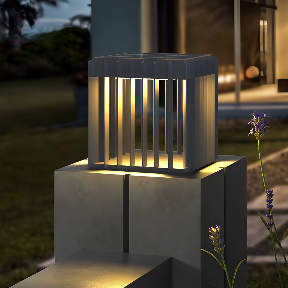 Black Square Pier Mount Outdoor Post Light Garden Wired Solar Pillar Light