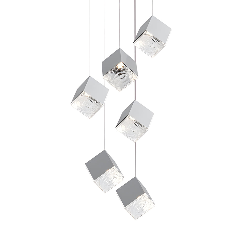 Glass Square Cube Stainless Steel Led Modern Spiral Long Chandelier