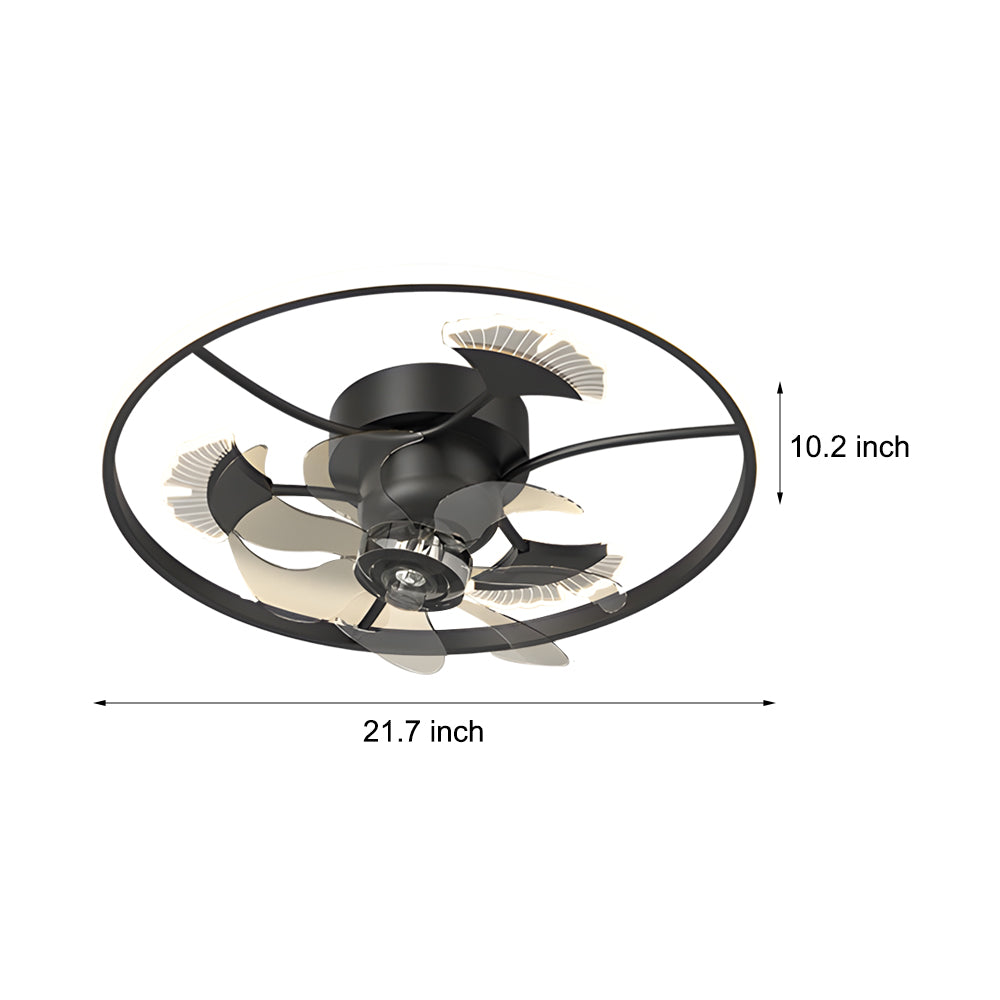 Round Ginkgo Leaves Decor 3 Step Dimming Modern Fans Ceiling With Lights