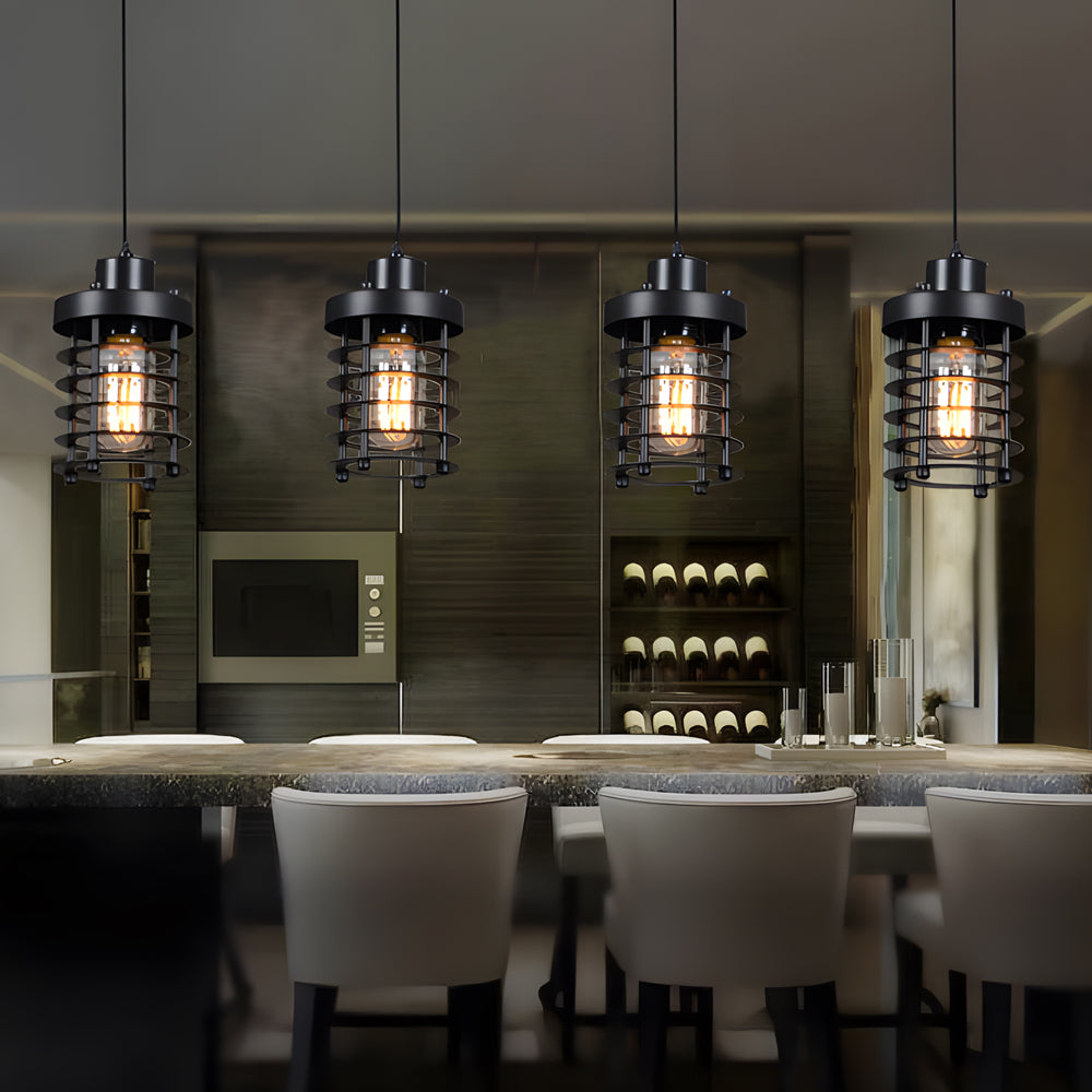 1 Light Aged Metallic Cage Kitchen Pendant Lighting Hanging Lamp