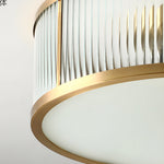 Drum Brass Flush Mount Ceiling Light Clear Ribbed Glass Lamp For Bedroom