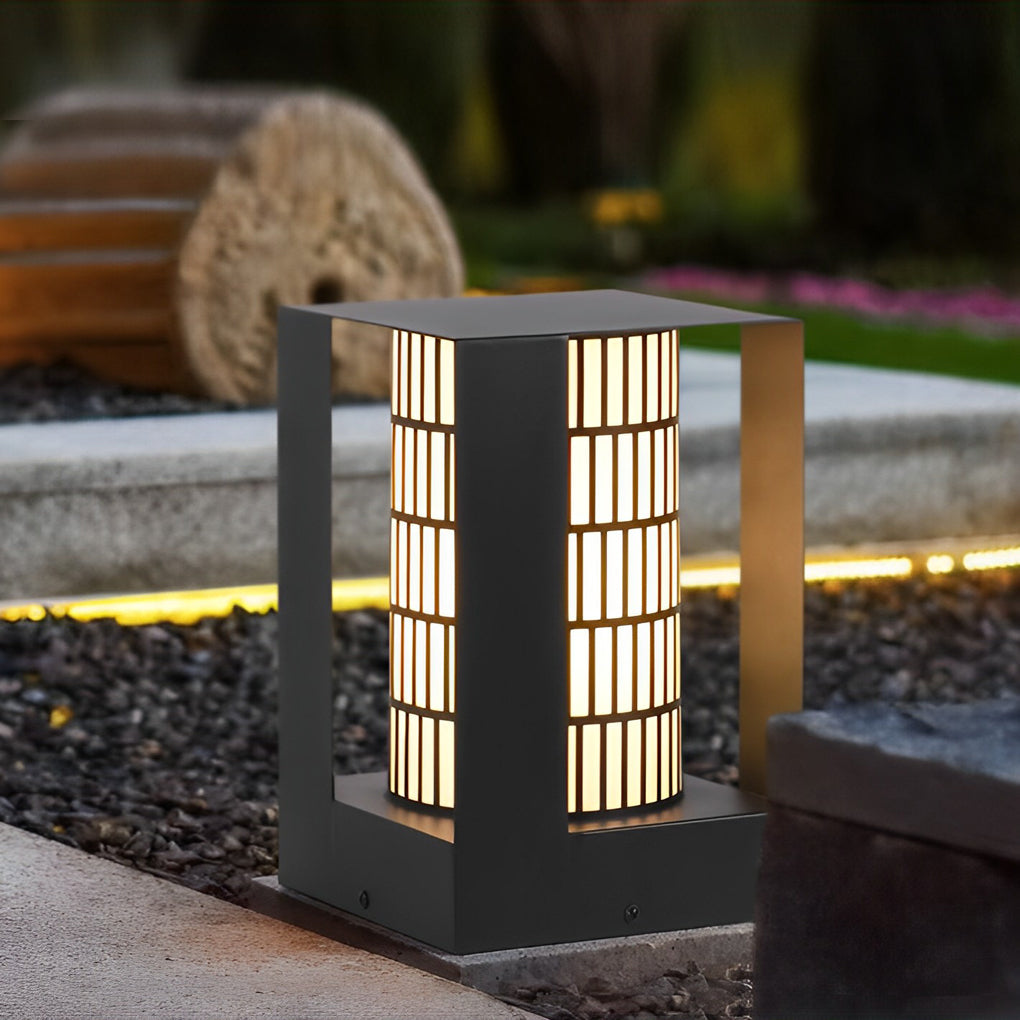 Lattice Cylinder LED Outdoor Lantern in Black, IP65 Waterproof