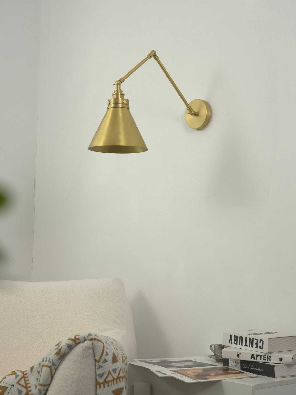 Edwin Swing Arm Wall Sconce in Brushed Brass – Adjustable Reading Light for Bedroom & Living Room