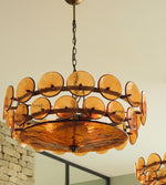 Solaris Disc Glass Chandelier – Two-Tier Gold & Murano-Style Glass Pendant