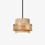 Liora Travertine Pendant Light – Natural Stone & Wood Designer Hanging Lamp