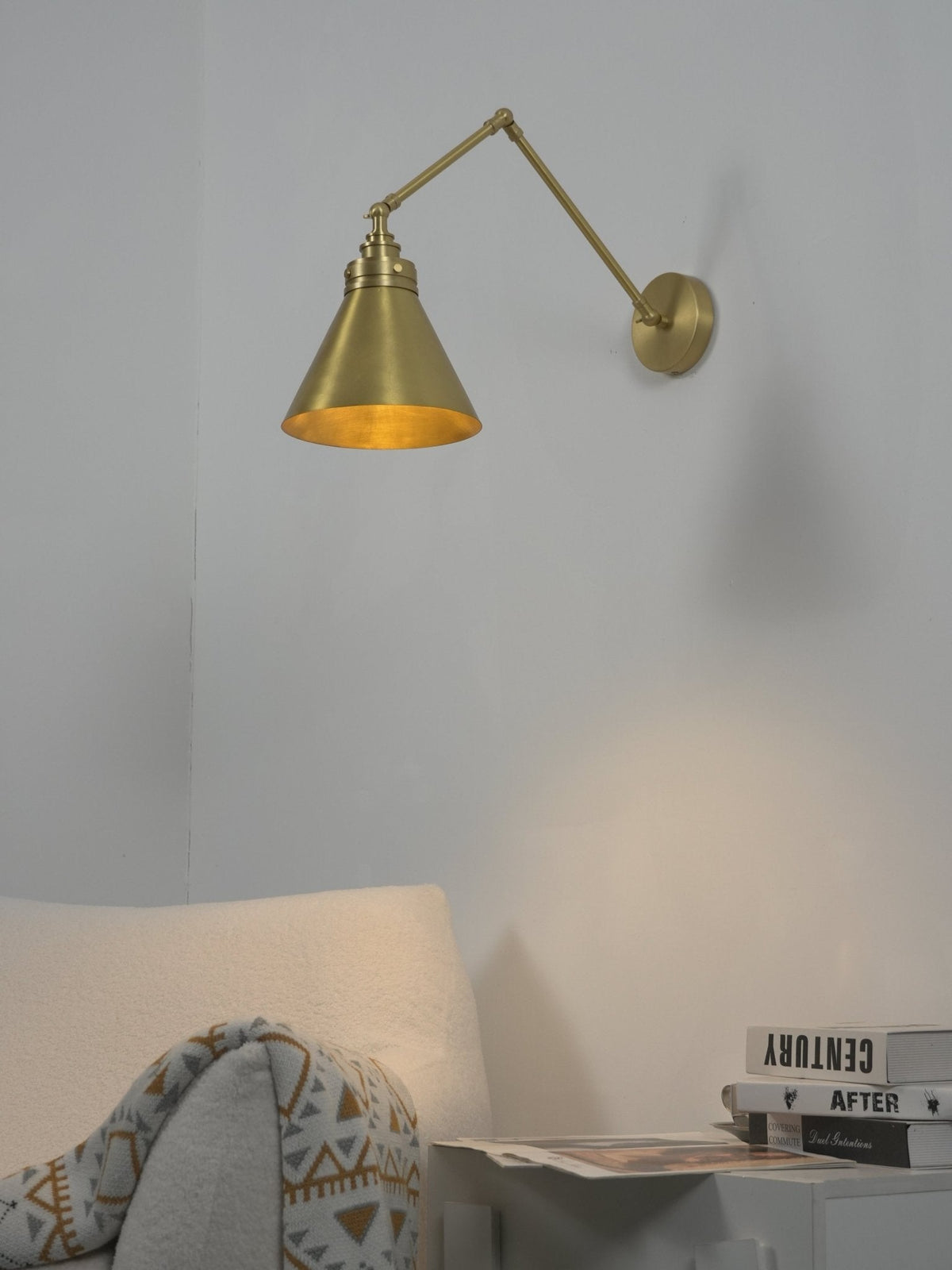 Edwin Swing Arm Wall Sconce in Brushed Brass – Adjustable Reading Light for Bedroom & Living Room