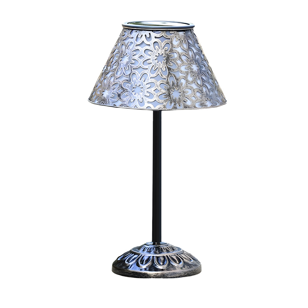 Aurelia Solar LED Table Lamp in Silver Metal for Outdoor Elegance
