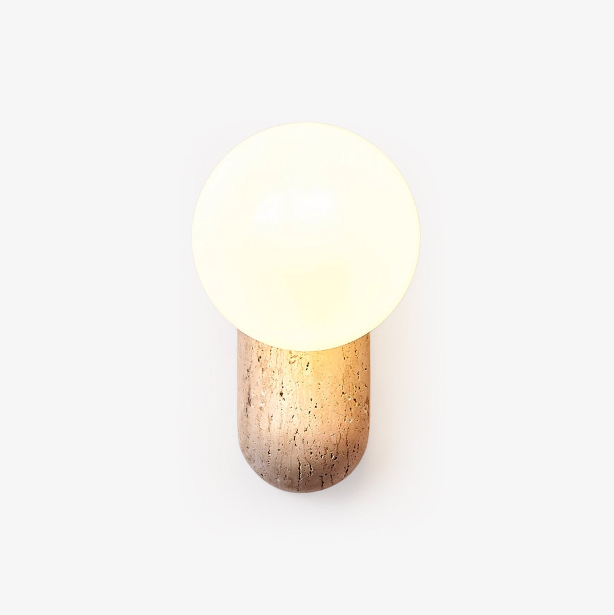 Travertine Pebble Wall Sconce with Opal Glass Globe for Modern Interiors