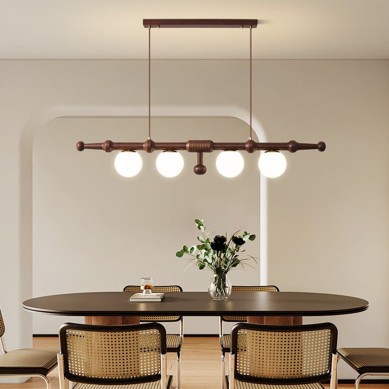Elowen Rail Chandelier – Linear Wood & Glass Pendant Light
