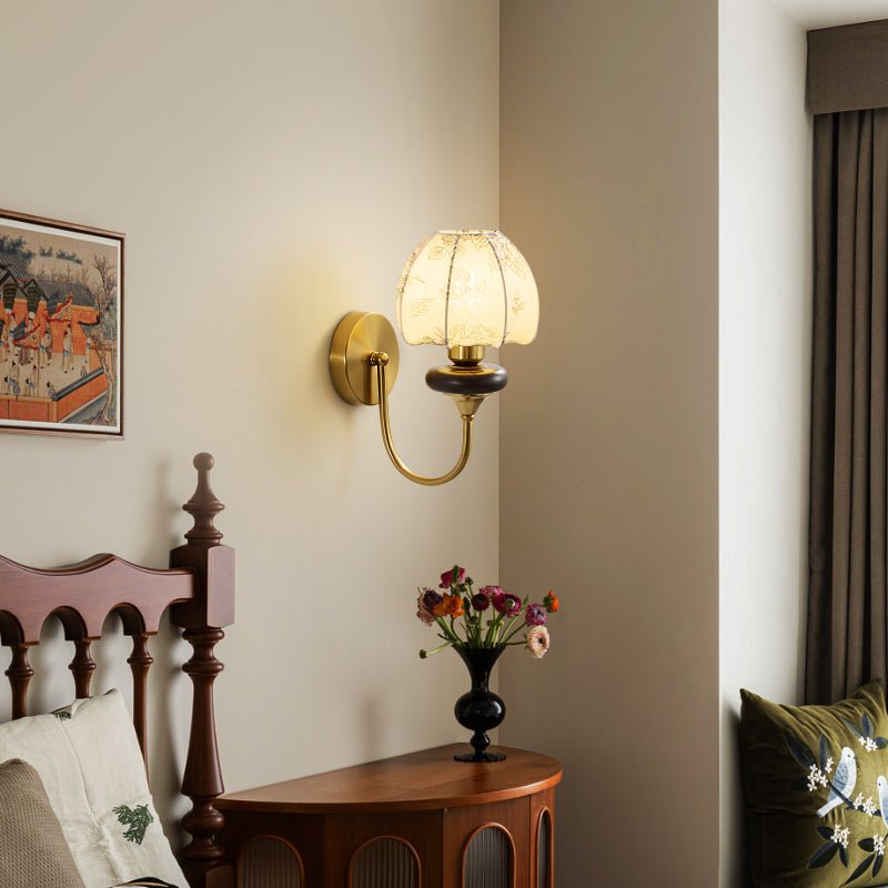 Amelie Floral Wall Sconce – Vintage-Inspired Fabric Shade, Gold or Black Finish
