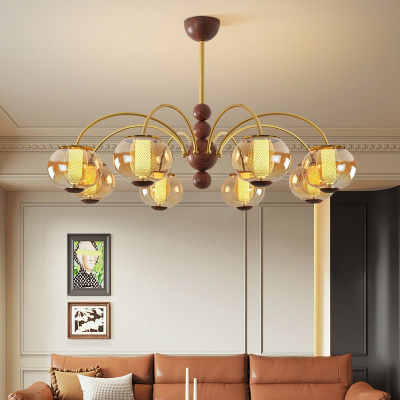 Solstice Bloom Chandelier — Amber Glass & Gold Modern Pendant Light