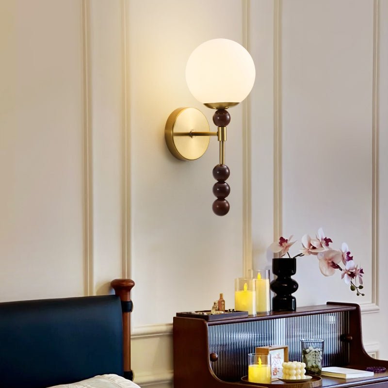 Colette Globe Wall Sconce in Gold or Walnut | Modern Luxury Lighting