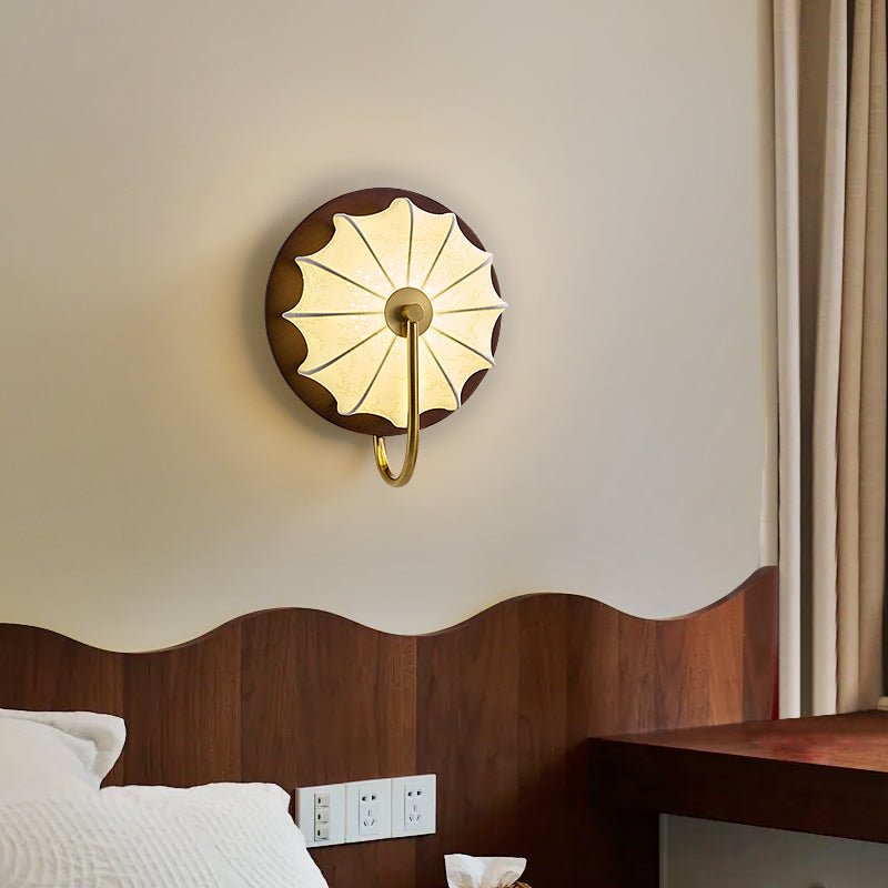 Elowen Fabric Wall Sconce — Modern Brass & Wood LED Wall Light