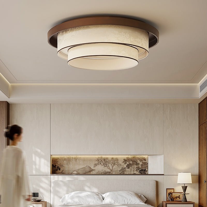 Auralyn Ceiling Light – Layered Fabric Flush Mount in Bronze