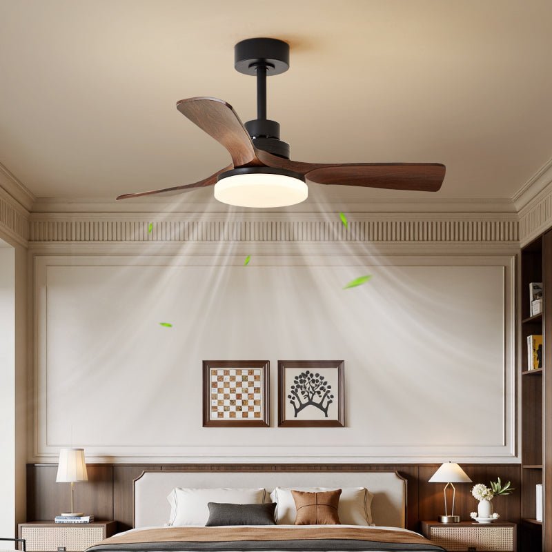 Nilo Ceiling Fan Light with LED, Modern Walnut Blades and Matte Black Finish