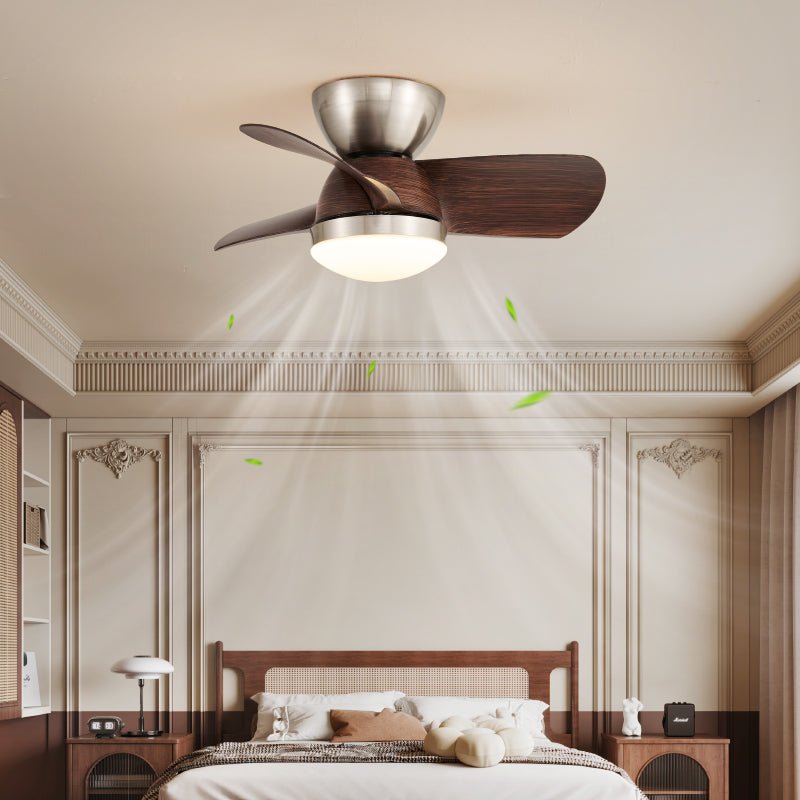 Miroter Ceiling Fan Light with LED, Flush Mount, Walnut & Nickel