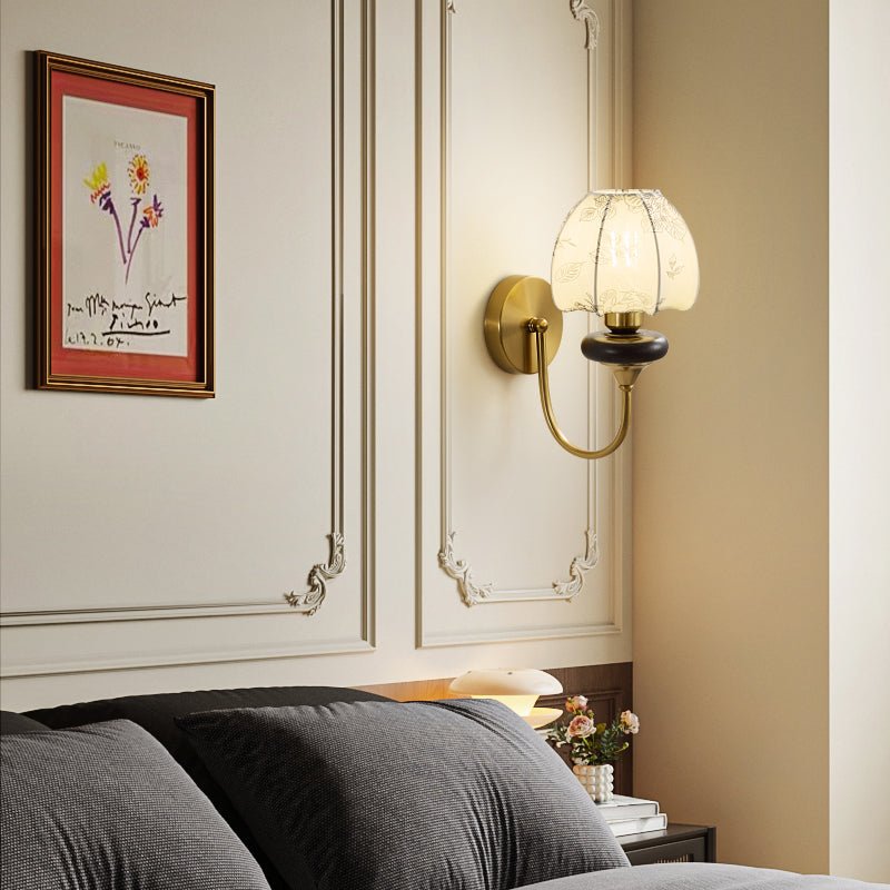 Amelie Floral Wall Sconce – Vintage-Inspired Fabric Shade, Gold or Black Finish