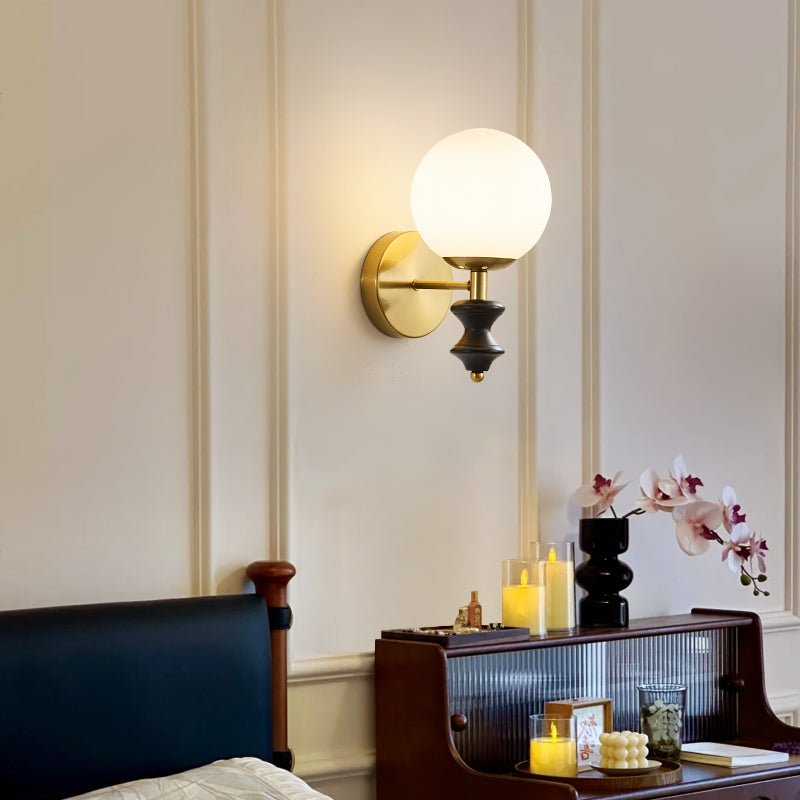 Elodie Globe Wall Sconce — Modern Brass & Glass Wall Light for Bedroom, Living Room