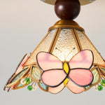 Butterfly Bloom Ceiling Light – Art Glass Flush Mount with Brass Accents