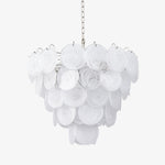 Lumina White Glass Disc Chandelier – Modern Designer Pendant Light for Dining Room and Living Room