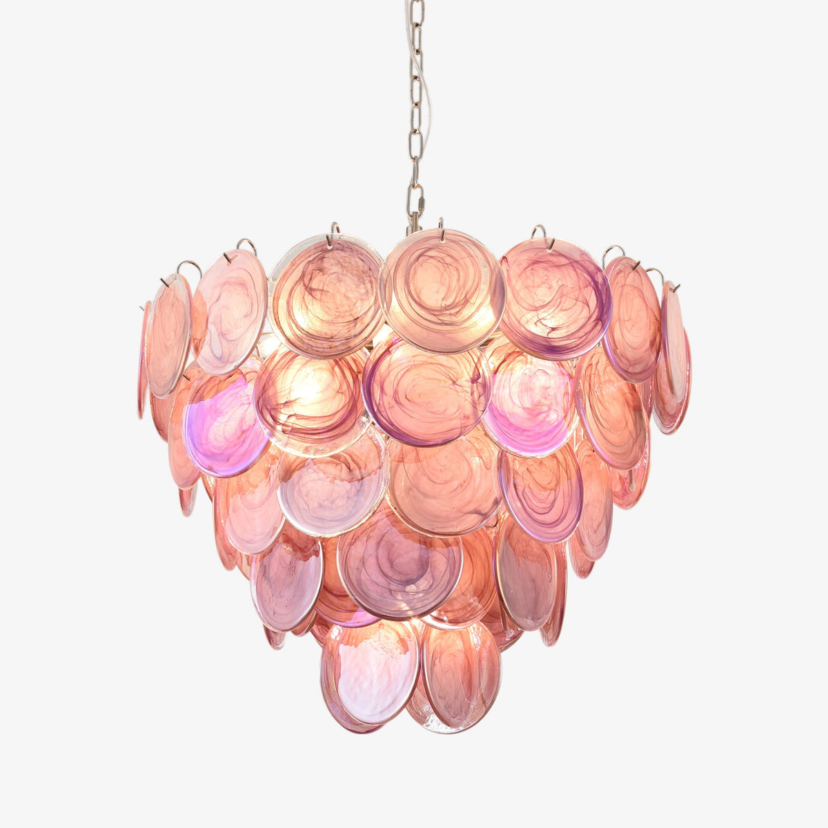 Pink Glass Disc Chandelier | Modern Designer Pendant Light for Dining & Living Rooms
