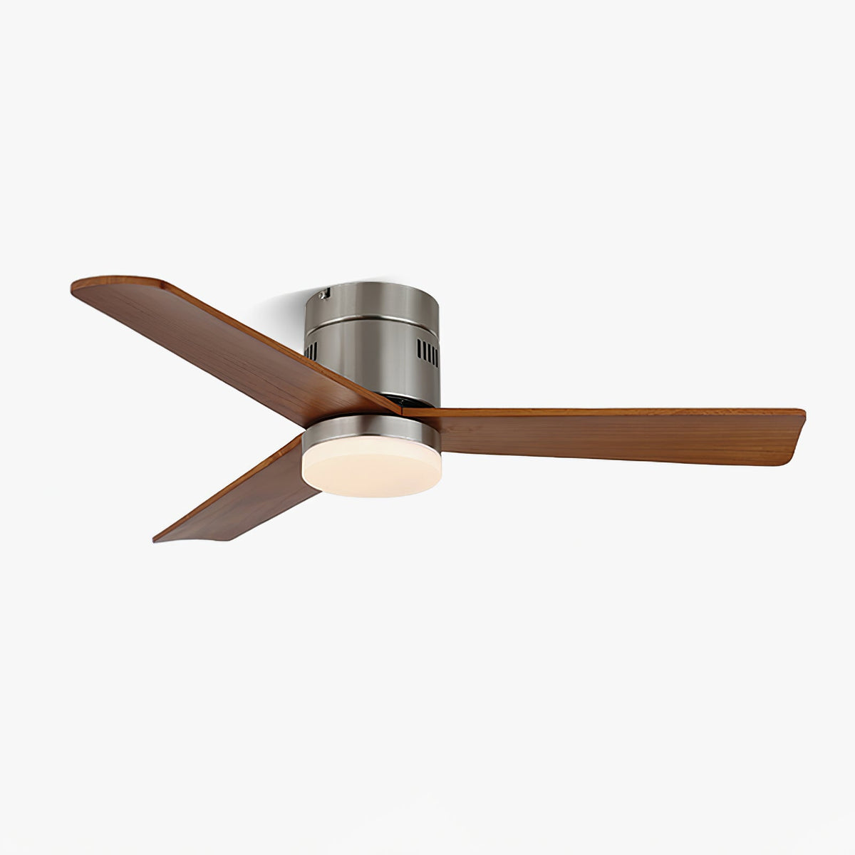 AeroLuxe Modern Ceiling Fan with LED Light, Walnut & Nickel