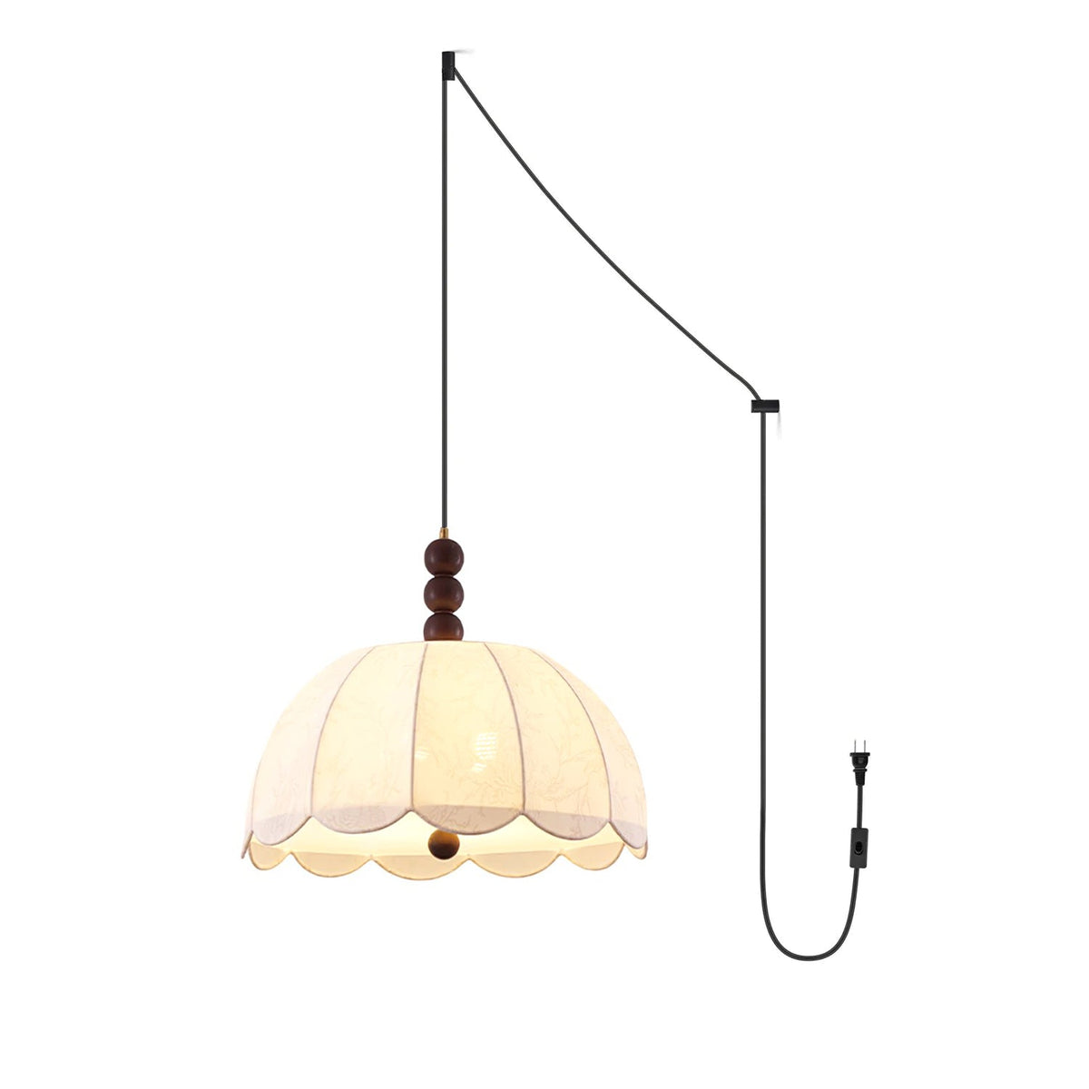 Blossom Fabric Swag Pendant Light – Walnut & Brass