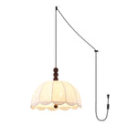 Blossom Fabric Swag Pendant Light – Walnut & Brass