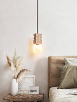 Terra Orb Pendant Light in Yellow Travertine with Opal Glass Globe