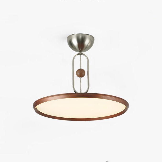 Orbito Semi Flush Ceiling Light in Walnut Wood Grain and Nickel