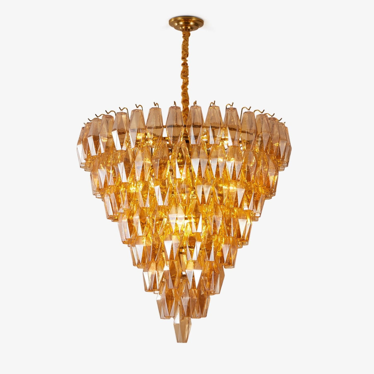 Amber Empire Chandelier — Hand-Blown Faceted Glass, Gold Brass Frame