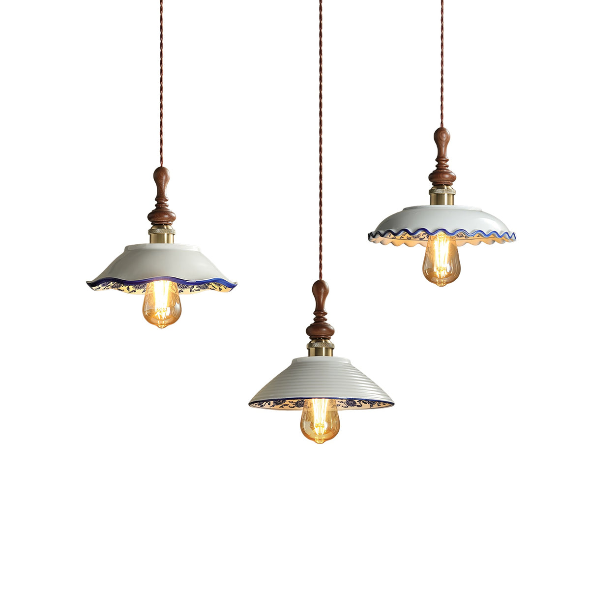 Bellaria Ceramic Pendant Light with Hand-Painted Scalloped Details