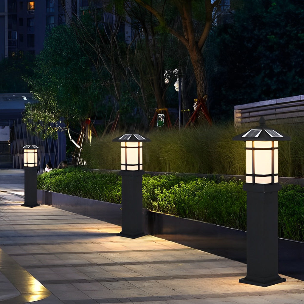 Solar-Powered LED Bollard Lights with Asian-Inspired Design for Modern Outdoor Spaces